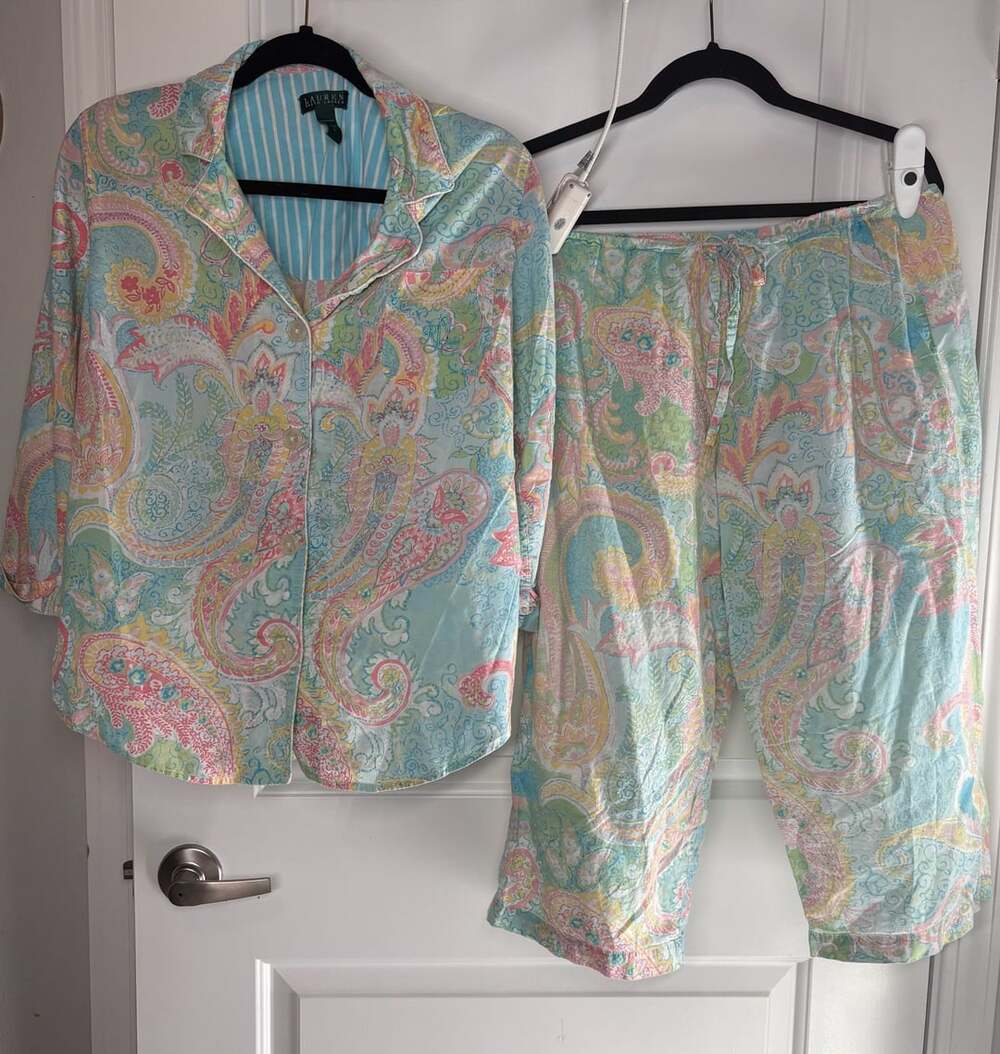 Lauren Ralph Lauren Paisley Pajama Set Size L Pastel Cotton